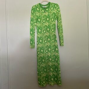 Zara Floral Jacquard Dress - Neon Green
